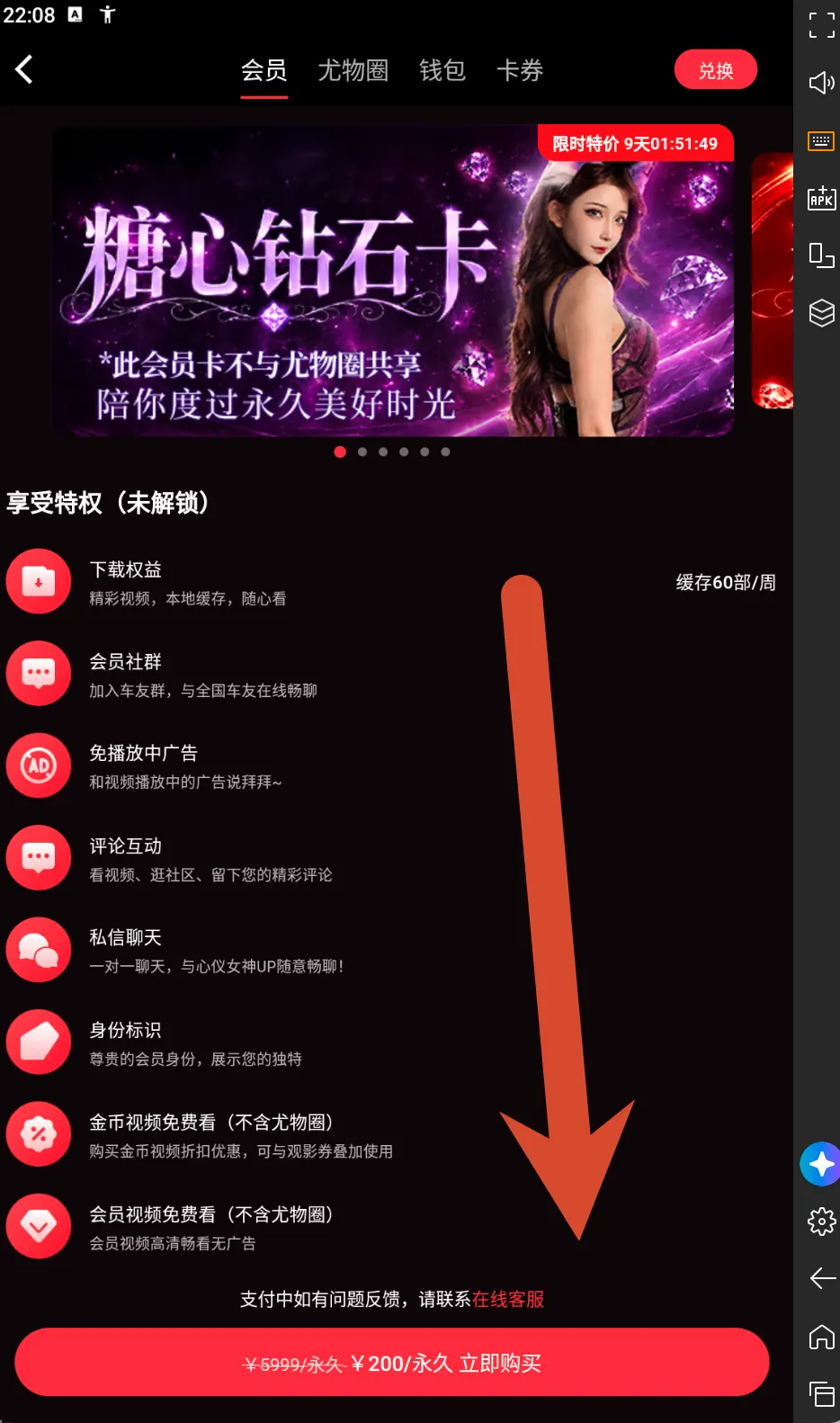 糖心钻石卡会员价格界面示例